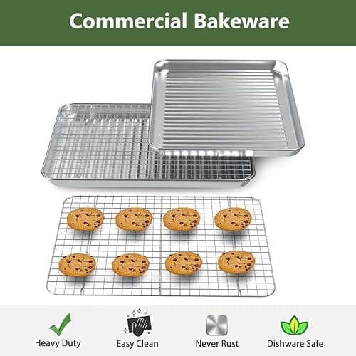 ROTTAY Baking Sheet with Rack Set (2 Pans + 2 Racks), Stainless Steel Cookie Sheet with Cooling Rack, Nonstick Baking Pan, Warp Resistant & Heavy Duty & Rust Free, Size 16 x 12 x 1 Inches - 16" X 12" X 1" thumbnail 2