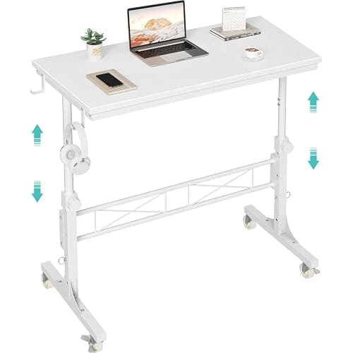 WINAZ Rolling Standing Desk with Wheels, 32" Adjustable Height Small Portable Teacher Desk for Classroom, Mobile Treadmill Walking Pad Table for Laptop, Compact White Home Office Workstation - Image 1