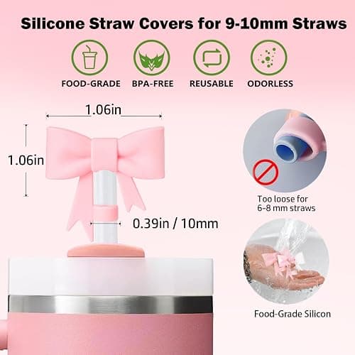 LUHOHI Pink Bow Stanley Straw Topper, 2pcs Pearl Chain for Stanley Cup Accessories Initial Letter Charms Handle with 2pcs Straw covers for Water Bottle Jewelry Tumbler Personalized Decorations Tag D thumbnail 3