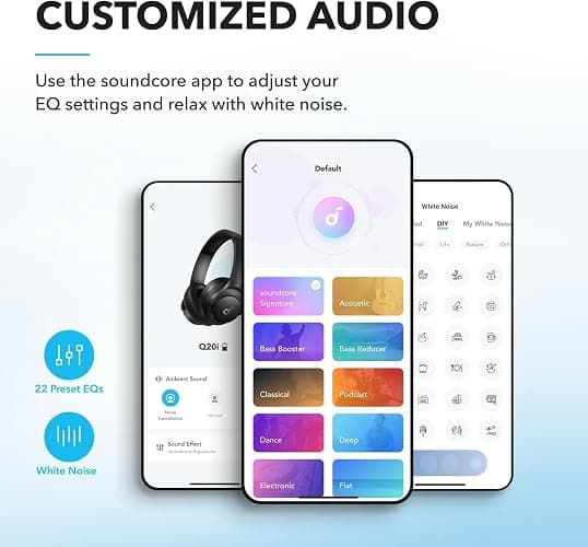 soundcore by Anker Q20i Hybrid Active Noise Cancelling Headphones, Wireless Over-Ear Bluetooth, 40H Long ANC Playtime, Hi-Res Audio, Big Bass, Customize via an App, Transparency Mode, Ideal for Travel thumbnail 4