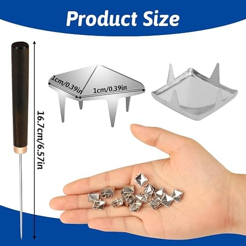 CXIIPOL 1300 Pieces 10 mm Silver Pyramid Studs for Clothing, Four-jaw Square Metal Studs for Crafts, Spike Studs for Leather Crafting, Bags, Shoes, Dog Collars with Awl thumbnail 2