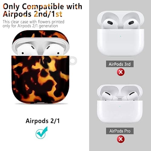 Case for Airpods 2/1 Gen,Shell Pattern Airpods 2nd/1st Generation Cover Protective Skin Girl Women with Keychain for Apple iPod 2nd/1st Gen - Tortoiseshell thumbnail 3