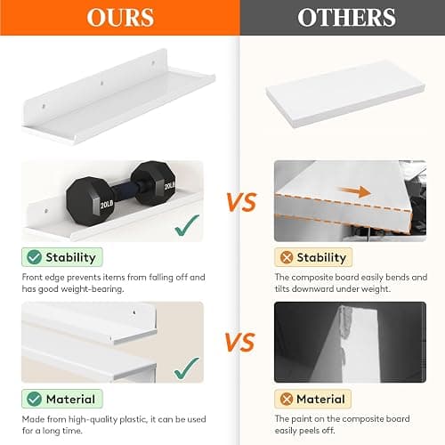 Lifewit Floating Shelves for Wall, 4 Pack White Plastic Shelf 38.1cm Room Decor for Bookcase/Vinyl Record Display/Photo/Picture in Bedroom, Living Room, Bathroom, Kitchen Storage and Organization thumbnail 5