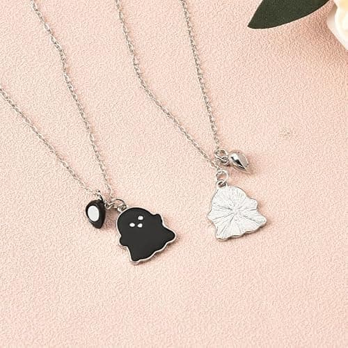 Ghost Bff Necklaces for 2 Bestie Birthday Gifts for Best Friend Matching Heart Necklace for Soul Sister Long Distance Friendship Xmas Christmas Gift thumbnail 2