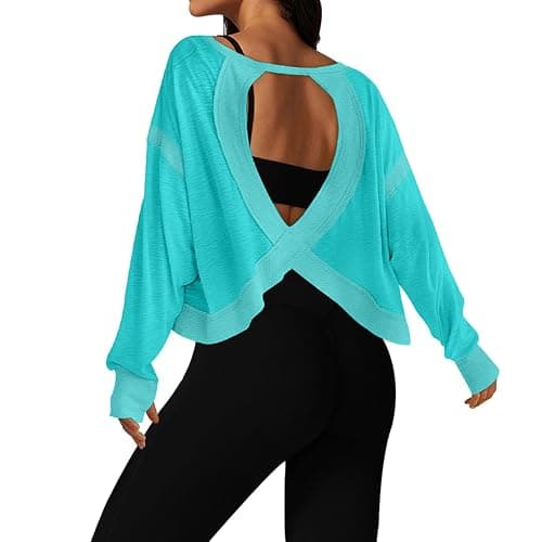 UNIANKIYA Open Back Workout Tops for Women Long Sleeve Cropped Athletic Clothes Gym Running Yoga Low Impact Sports T Shirts - Image 1