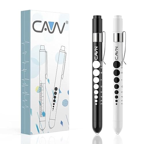 CAVN Pen Light with Pupil Gauge LED Penlight for Nurses Doctors, 2 Pcs Reusable Medical Penlight for Nursing Students (Black/White) - Black and White thumbnail 9