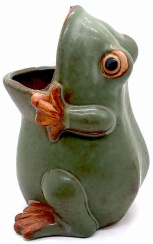 MONMOB 7" Ceramic Frog Shaped Plant Pot for Bonsai Flower Succulent Planter Candy Dish Pencil Holder Decor Multipurpose Green Frog Gift thumbnail 3