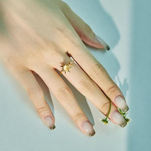 MYANAIL Sun Spinner Fidget Finger Rings for Women Anti Stress Anxiety Rings Sunflower Adjustable Rings thumbnail 7