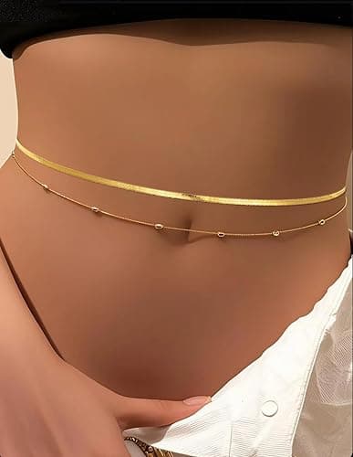 Wrlcorly 8Pcs Waist Chain 18K Gold Plated Belly Belt Chains Sexy Bikini Summer Beach Satellite Beaded Sequin Snake Layered Coin CZ Body Chain Jewelry Accessories for Women Gold Silver Tone Adjustable thumbnail 3