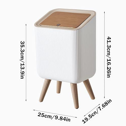 9L Bedroom Bin,Bathroom Bins with Press Top Lid,White Toilet Trash Can with Legs,Nordic Modern Waste Garbage Can for Kitchen Bathroom Bedrooms Office Dog Proof Living Room Dorms Outdoor thumbnail 2