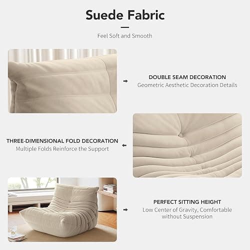 OTDMEL High-end Quality Fireside Togo Chair, Single Suede Togo Couch Sofa, Soft Floor Chaise Lounge Sofa, 1 Seat Lazy Bean Bag Chairs for Living Room Bedroom Salon Office, Non-Compression thumbnail 8
