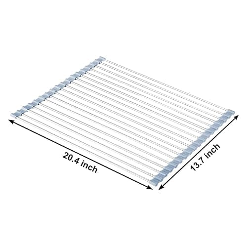 MECHEER Over The Sink Dish Drying Rack, Roll Up Dish Drying Rack Kitchen Dish Rack Stainless Steel Sink Drying Rack, Foldable Dish Drainer, Gray (20.4''x13.7'') thumbnail 2
