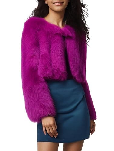 Vickstco Women's Warm Fluffy Faux Fur Cropped Jackets Shaggy Short Coats Fuzzy Overwear thumbnail 2