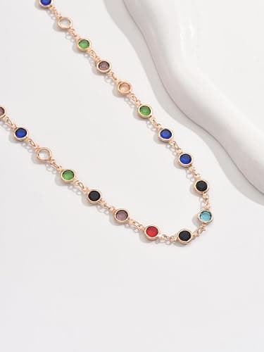Women's Gold Tone Colorful Crystal Station Necklace - Dainty Rainbow Rhinestone Choker Chain, Boho Summer Beach Neck Accessory for Daily Wear thumbnail 5