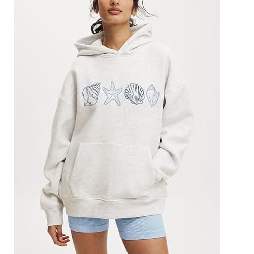 Cute Hoodies for Teen Girls Y2k Seashell Graphic Beach Oversized Sweatshirt | Women Embroidered Ocean Print Baggy Jacket Coastal Aesthetic Clothes Streetwear thumbnail 4