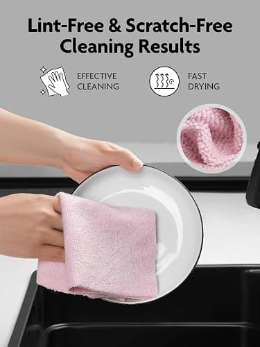 Fantasticlean Mikrofaser Reinigungstuch Rolle - 20 Stück x 2, Abreißbare Putztücher mit 300 GSM, Wiederverwendbare Fusselfreie Lappen Geschirrtücher 25x25cm, Rosa & Kaltgrau thumbnail 6