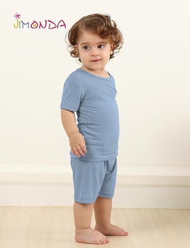 Jimonda Baby Boys Girls Pajama Sets Kid Soft Sleepwear Rayon From Bamboo Sleepwear Short Sleeve 4-Piece Cool Jammies 18M-12Y thumbnail 4