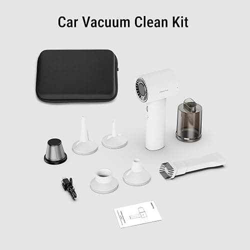 Small Car Vacuum Cleaner Cordless Portable& Rechargeable Air Duster White | 14kpa high power brushless motor, 150000rpm, 3600mAh*2 battery, with led green light, for home office car detailing cleaning thumbnail 8