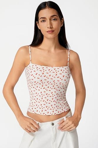 QINSEN Women's Double Lined Basic Tank Top Adjustable Spaghetti Straps Sleeveless Camisole Shirts thumbnail 3