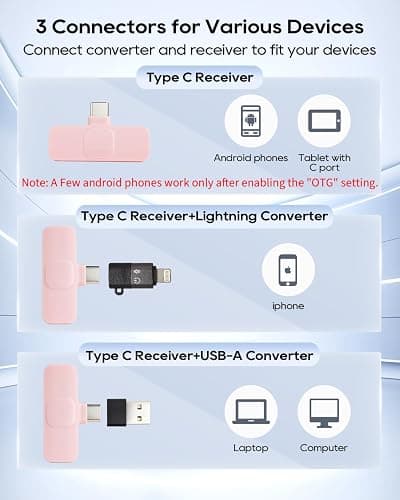 Mini Pink Microphone for iphone Android Phone Tablet ipad PC, Usb C Wireless Lavalier Mic for Video Recording Vlogging Youtube Tiktok Podcast Interview content creators, Tiny Microphones Type C Mics thumbnail 3