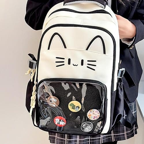 Ericetion Cute Kawaii Cat Ita Backpack with Pin Display – Girls & Women’s Y2k School Bag, Nylon Daypack thumbnail 5