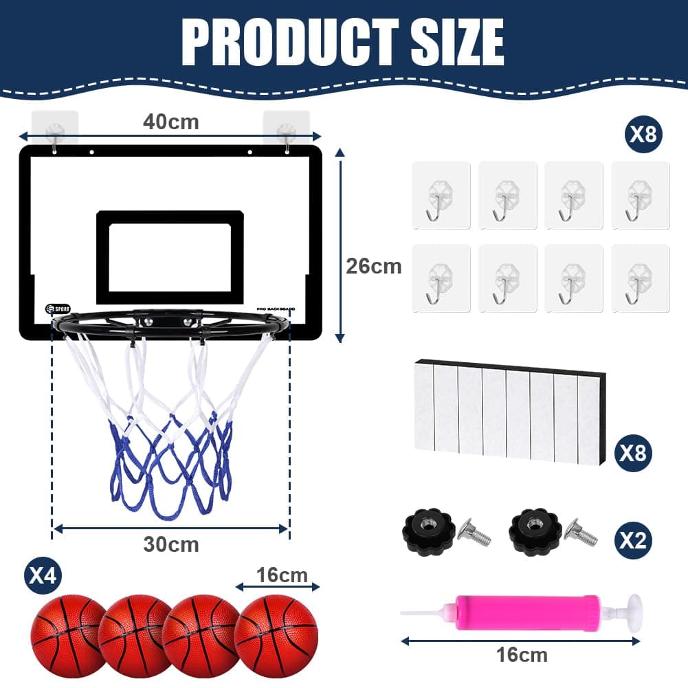 OSDUE Mini Basketball Basket Set for Indoor Kids Wall Mount with 4 Balls Basketball Basket Set Door for Boys Girls Outdoor Indoor Gift for Children's Day thumbnail 2