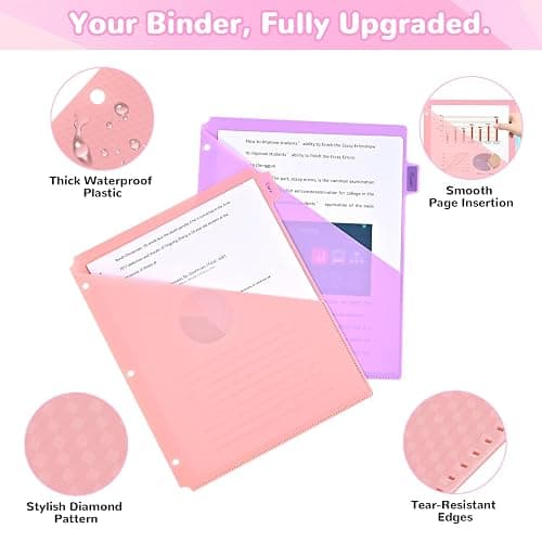 SUIN 8 Tab Binder Dividers with Pockets - Heavy Duty Plastic Dividers for 3 Ring Binder, Letter Size Poly Page Separators with Tabs & Label Stickers, Diamond Texture, 8 Pastel Colors, 2-Pack thumbnail 4