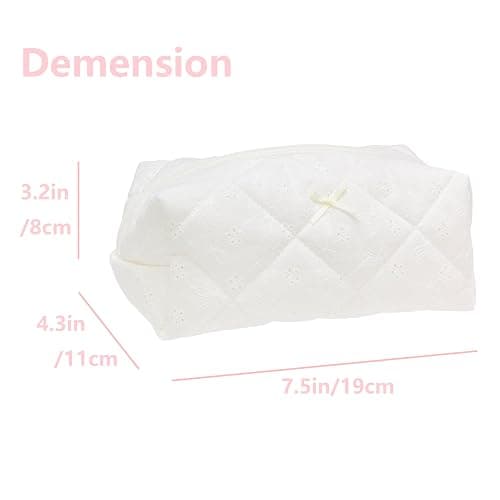 PAZIMIIK Cozy Makeup Bag Travel Cosmetic Bag for Women Soft Toiletry Bag Aesthetic Makeup Organizer Portable Large Zipper Pouch for Skincare Beauty Accessories Brushes Embroidery White thumbnail 3