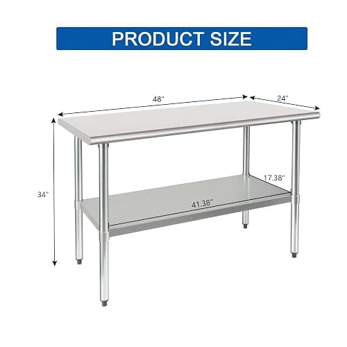 HARDURA Stainless Steel Table 24X48 Inches with Undershelf and Galvanized Legs NSF Heavy Duty Commercial Prep Work Table for Restaurant Kitchen Home and Hotel thumbnail 3