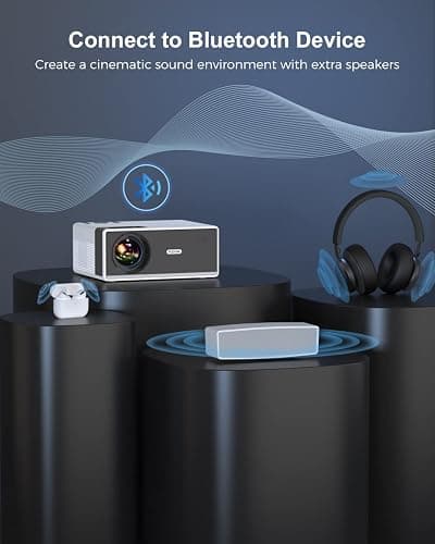 FUDONI Projector with WiFi and Bluetooth, 18000Lumens Outdoor Portable 4K Support Projector HD 1080P Max 300" Display, Movie Video Home Theater Projector Compatible w/HDMI/USB/Phone/Laptop/TV Stick thumbnail 4