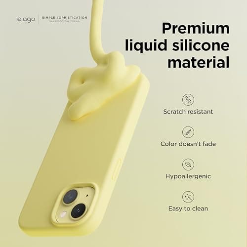 elago Compatible with iPhone 15 Case, Liquid Silicone Case, Full Body Protective Cover, Shockproof, Slim Design, Anti-Scratch Soft Microfiber Lining, 6.1 inch (Yellow) thumbnail 3