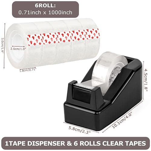 Desktop Tape Dispenser Black with Weighted Nonskid Base - Includes 6 Rolls of Transparent Tape (0.71 Inch x 1000 inches Each) thumbnail 3