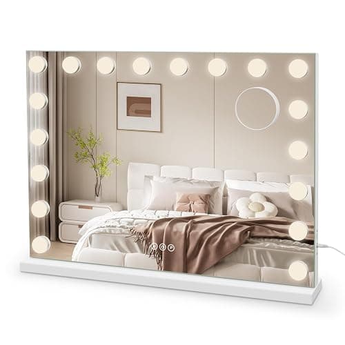 Dripex Hollywood Schminktischspiegel mit Beleuchtung, Hollywood Spiegel mit Beleuchtung, Schminkspiegel mit 18 Lampen und 3 Farbtemperatur Licht, Kosmetikspiegel mit Touch Steuerung, 80 x 60 cm Weiß thumbnail 9