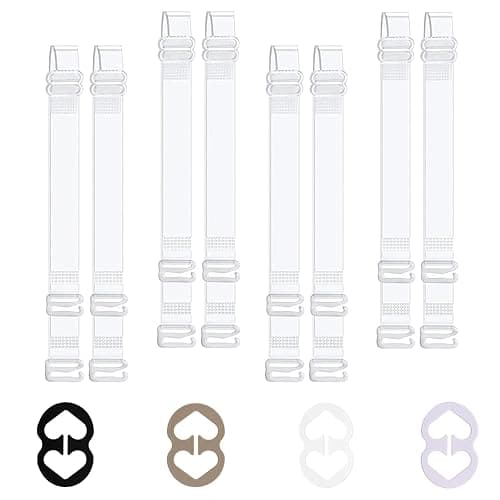 FIVEGOGO Clear Bra Straps, 4 Pairs Invisible Bra Straps+4Pcs Strap Clips, Adjustable Bra Straps Bra Clips to Make Racerback - Image 1