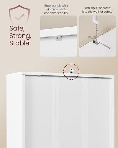 VASAGLE Custos Collection - Bookshelf, 6-Tier Tall Bookcase, Book Shelf with Doors, Open Storage Shelf, 9.4 x 23.6 x 68.9 Inches, for Living Room, Home Office, Dining Room, Cloud White ULBC402W01 thumbnail 5