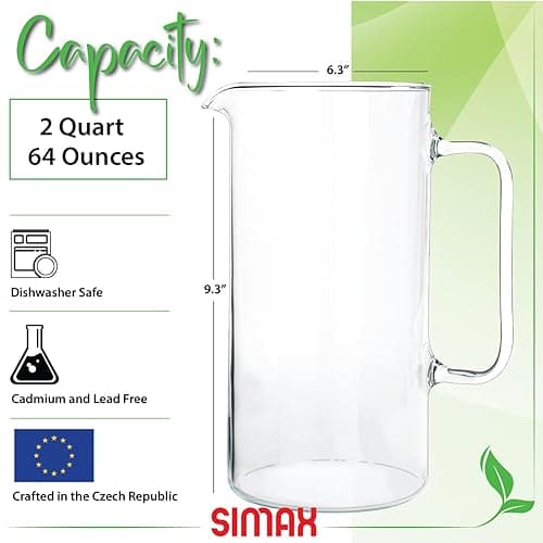 Simax Glass Pitcher, 64 Oz (2 Quart) Borosilicate Glass Water Pitchers, Hot and Cold Safe Sangria Pitchers, for Beverage, Iced Tea, Lemonade & Juice - 2 Quart Classic thumbnail 3