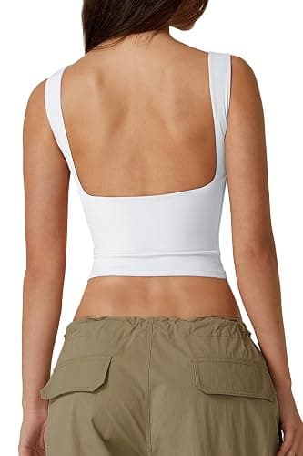 QINSEN Women's Sexy Open Back Sleeveless Crop Tank High Neck Slim Fit Cropped Tee Shirt Y2k Tops - Image 1