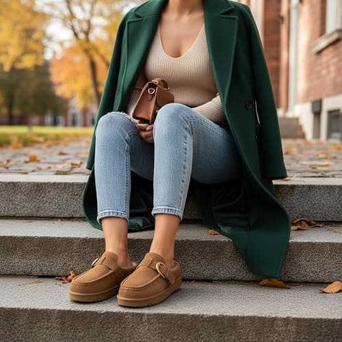 CUSHIONAIRE Origin Genuine Suede Mule Clogs for Women, Cozy Slip-On Moc Toe Loafer with Buckle and Faux Fur Cushioned Footbed thumbnail 7