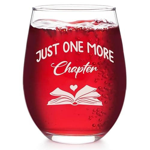 Zunaked Book Lover Gifts for Women - Novelty Bookish Gifts for Readers, Bookworms, Librarians - Wine Gift for Women, Mom, Friend, Birthday - Just One More Chapter 19 oz Stemless Wine Glass - Image 1