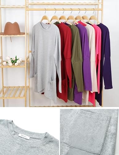 Poetsky Fall Womens Tunic or Tops to Wear with Leggings Long Sleeve Casual Long Shirts Blouses with Pockets thumbnail 6