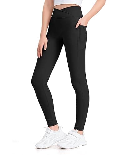 KEREDA Girls Athletic Leggings High Waist for Kids Teen Girls Yoga Dance Running Gym Pants with Pockets Ages 7-14 Years - Image 1