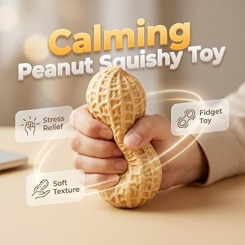 Peanut Shape Stress Relief Ball Soft Squeeze Fidget, TPR Anxiety Relief Hand Grip Decompression Ball for Office Desk Focus Relaxation Portable (1pc) thumbnail 2
