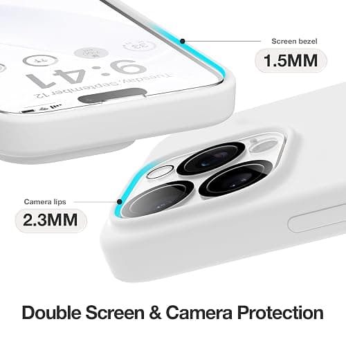 GONEZ for iPhone 15 Pro Max Case Silicone, Compatible with Magsafe, Camera Protector + Screen Protector, Soft Anti-Scratch Microfiber Lining, Liquid Silicone Shockproof Phone Cover, White thumbnail 5