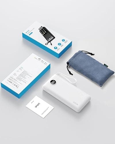 VRURC Portable Charger Power Bank, 10000mAh Travel Essentials Battery Pack, 5 Outputs 2 Inputs Slim Charing Bank Built-in Cables Cords Wires Compatible with iPhone,Samsung,Android-White(1 Pack) thumbnail 10