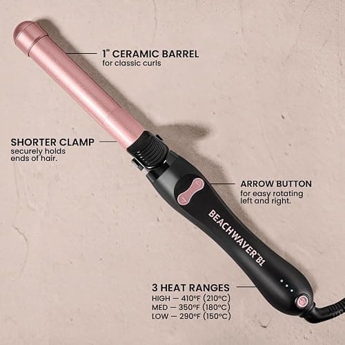 The Beachwaver Co. B1 Rotating Curling Iron - Midnight Rose | Automatic 1-Inch Ceramic Curling Iron - Most Common Barrel Size for All Hair Lengths! | Auto-Shut Off, Travel-Friendly, Dual Voltage thumbnail 5