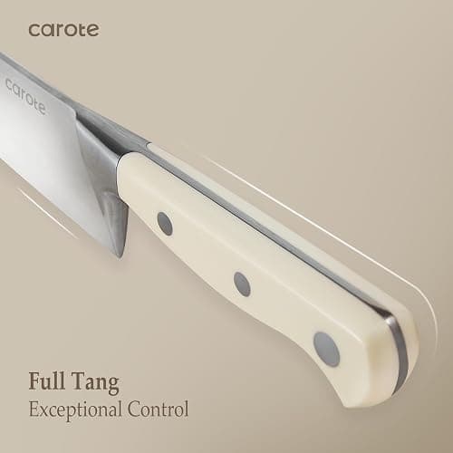 CAROTE 14 Pieces Knife Set with Block, Forged, High Carbon Stainless Steel Sharp Blade Block Knife Set, Dishwasher Safe Cutlery, Cream thumbnail 5