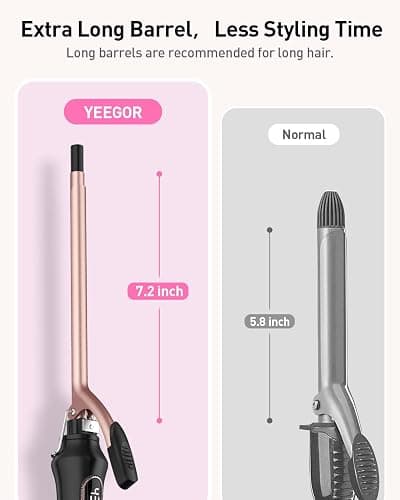 YEEGOR 3/8 inch Thin Curling Iron，Extra Long Barrel Culing Wannd Ceramic，100-240V Dual Voltage Small Hair Curler for Tight Curls，12 Temps - 3/8 Inch thumbnail 5