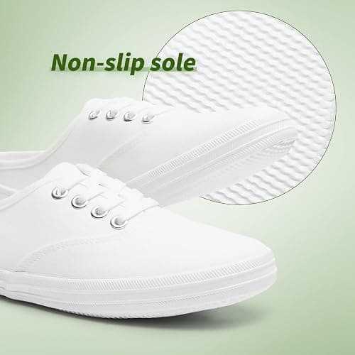 TUOPIN Womens White Canvas Sneakers Low Top Lace-up Canvas Shoes Lightweight Casual Tennis Shoes thumbnail 4