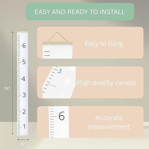 Morxy Canvas Growth Chart for Kids - Unisex Kids Room Wall Decor - Measuring Height Chart- Wall Tape with Height Chart for Kids (Canvas, Plain White) thumbnail 2
