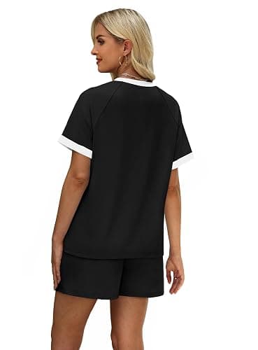 WIHOLL Two Piece Short Sets for Women Casual Summer Outfits Short Sleeve Crew Neck Lounge Matching Set thumbnail 5
